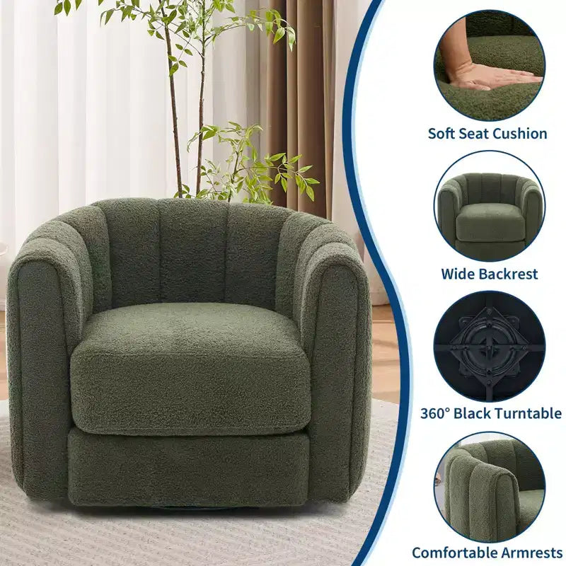 Ensemble de 2 fauteuils d'appoint pivotants à 360° modernes, revêtement en tissu doux, vert