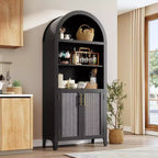 Acekool Armoire de cuisine bombée avec portes en rotin, meuble de rangement de ferme à 5 niveaux pour cuisine, salle à manger, salon