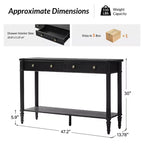 Console 47,2" en noyer avec 2 tiroirs cannelés et étagère inférieure