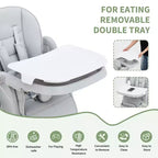 Chaise haute pliable pour bébés et tout-petits, chaise haute en cuir PU avec dossier réglable, hauteur d'assise, plateau amovible, harnais de sécurité 5 points et roues verrouillables