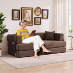 Canapé futon moderne en velours côtelé de 79 po pour petits espaces, canapé-lit convertible 5 en 1 avec accoudoirs et oreillers amovibles