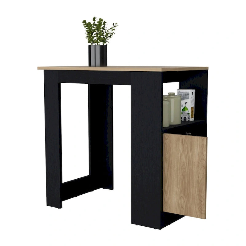 FM MOBILIER Îlot de cuisine Arial en mélaminé, noir/chêne naturel