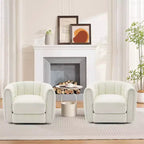 2 fauteuils d'appoint pivotants, fauteuil barillet en tissu peluche Teddy à rotation 360°, base robuste, beige pour salon, chambre, bureau