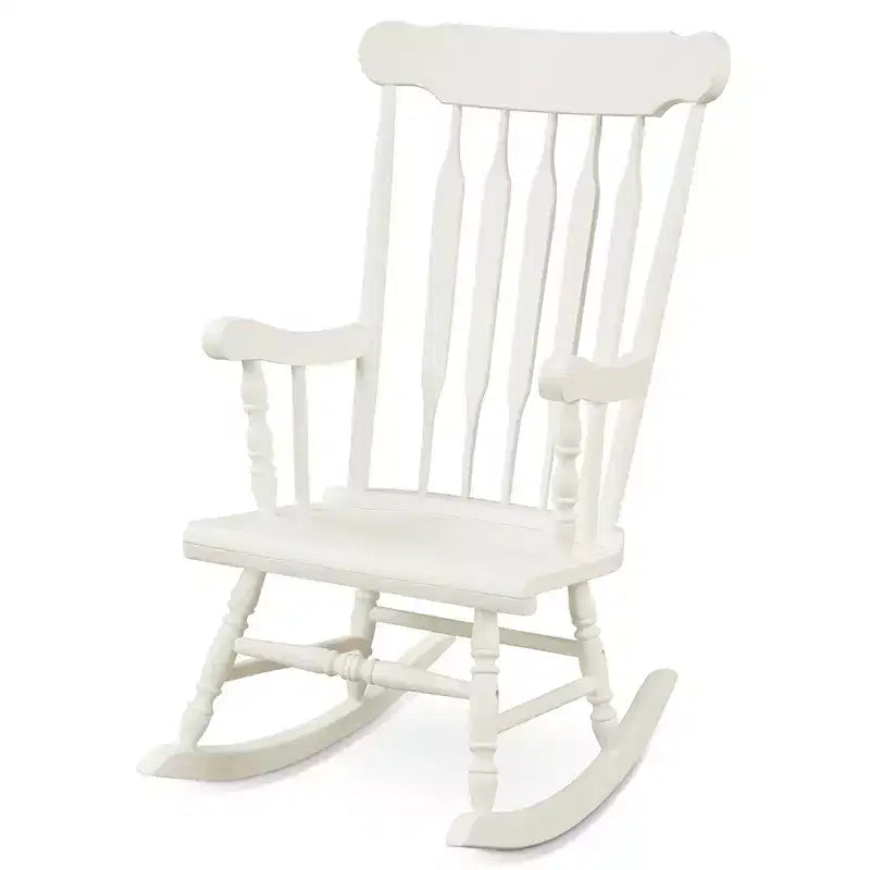 Costway Lot de 2 chaises à bascule en bois, finition brillante, blanc/café