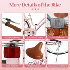 Vélo de ville Gymax Beach Cruiser 24 pouces avec selle réglable, panier tressé et porte-bagages arrière