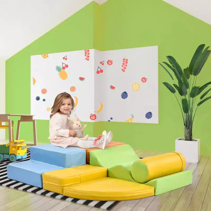 Aire de jeu d'activités 6-en-1 pour tout-petits - Structure de jeu d'intérieur grimpante et rampante - Jouets d'escalade et de rampement - Équipement de gym pour garçons et filles - Coloré