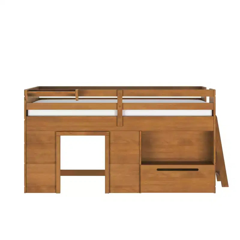 Lit mezzanine bas Max & Lily Modern Farmhouse avec tiroir de rangement, lit en bois massif pour enfants