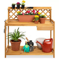 Table de rempotage de jardin en bois d'extérieur Best Choice Products, plan de travail avec tiroir de rangement et étagère ouverte