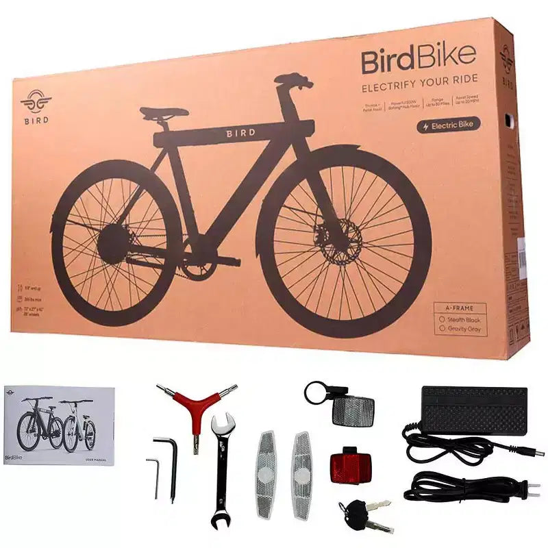 Vélo hybride électrique Bird Adult A Frame 28 à cadre ouvert - Noir : Cadre en aluminium, vitesse maximale de 32 km/h