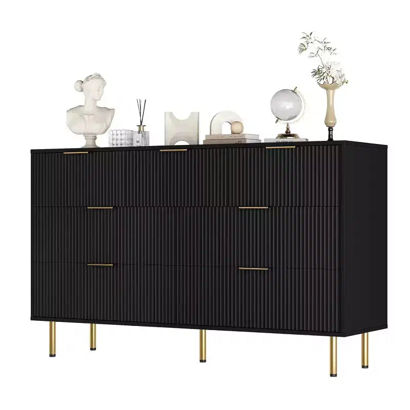 Commode cannelée à 7 tiroirs, Armoire de rangement moderne en bois, Meuble de chambre à coucher pour salon ou couloir