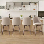 Lot de 4 tabourets de bar pivotants à hauteur de comptoir Bekrvio 26 po avec dossiers et pieds en bois, tabourets de bar rembourrés en tissu lin/similicuir pour îlot de cuisine