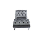 Chaise longue inclinable en velours capitonnée avec oreiller et pieds en acrylique