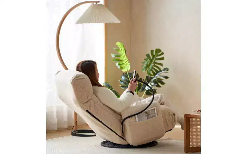Chaise de jeu au sol, fauteuil de sol pivotant avec accoudoirs et support de téléphone, fauteuil de jeu inclinable pliant réglable sur 5 positions